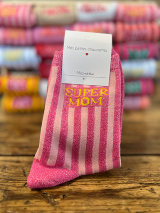 Chaussettes Super Mom 👩‍🍼Rose Bonbon