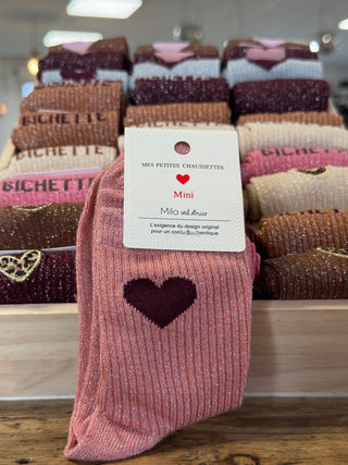 Chaussettes enfant • Coeur Bordeaux • Rose
