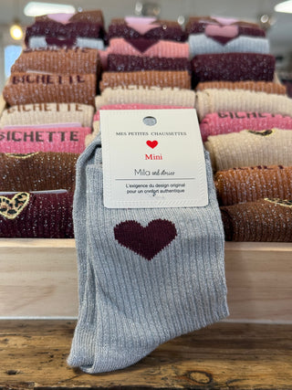 Chaussettes enfant • Coeur Bordeaux • Gris