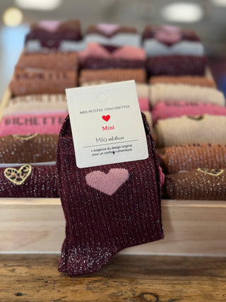 Chaussettes enfant • Coeur Rose • Bordeaux