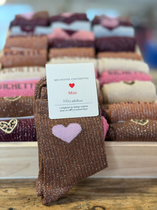 Chaussettes enfant • Coeur Rose • Marron