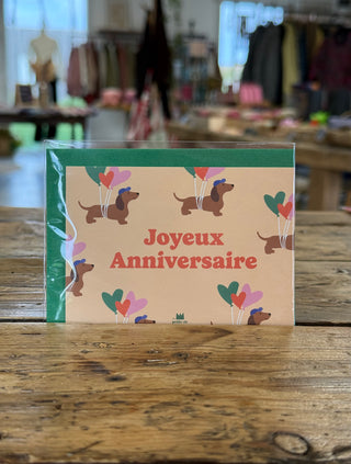 Mini carte Joyeux anniversaire chien (avec enveloppe)