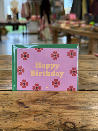 Mini carte Happy birthday fleurs (avec enveloppe)