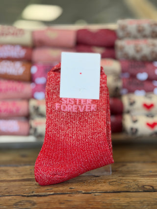 Chaussettes "Sister Forever" pailletées • Rouge