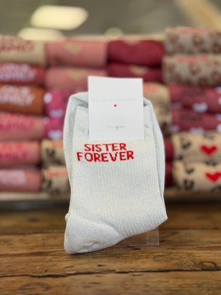 Chaussettes "Sister Forever" pailletées • Blanches