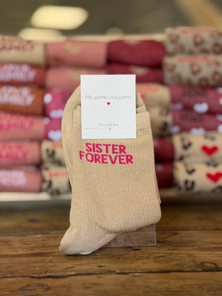 Chaussettes "Sister Forever" pailletées • Beige