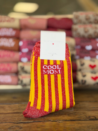 Chaussettes "Cool Mom" pailletées •Rouge