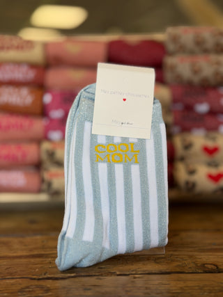 Chaussettes "Cool Mom" pailletées • Bleu