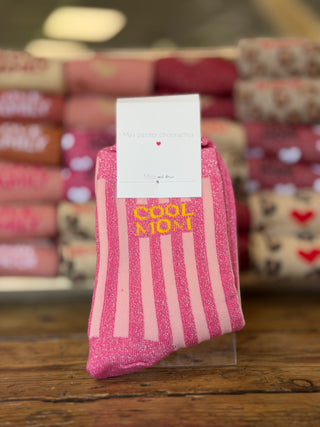 Chaussettes "Cool Mom" pailletées • Rose bonbon