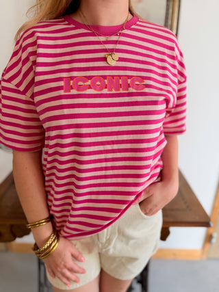 T-Shirt Iconic • Rayé Rose & Fuschia