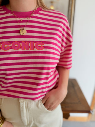 T-Shirt Iconic • Rayé Rose & Fuschia