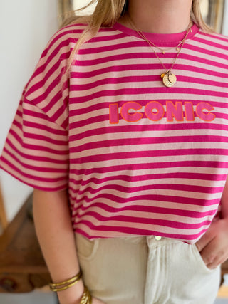 T-Shirt Iconic • Rayé Rose & Fuschia