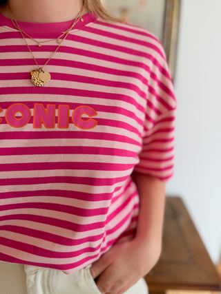 T-Shirt Iconic • Rayé Rose & Fuschia