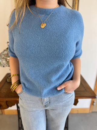 Pull manches courtes Louise • Bleu Jean