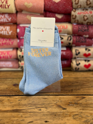 Chaussettes "Sister Forever" pailletées • Bleu