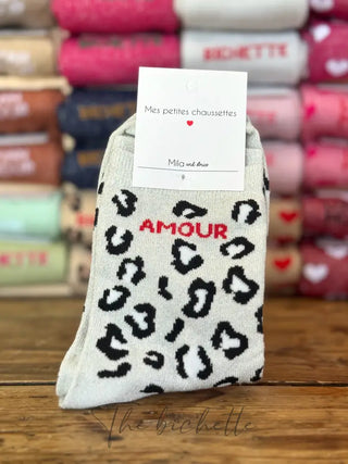 Chaussettes Amour ❤️ Léopard Blanc