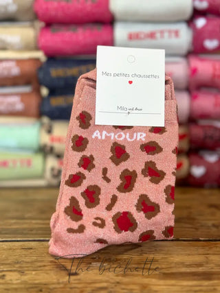 Chaussettes Amour ❤️ Léopard Rose