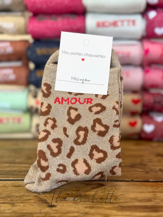 Chaussettes Amour ❤️ Léopard Taupe