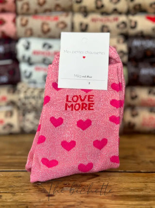 Chaussettes Love More ❤️ Rose à coeurs rose