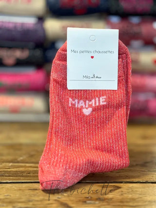 Chaussettes ❤️ Mamie • Corail & Blanc