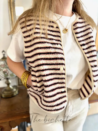 Gilet s/manche rayé Léo • Bordeaux