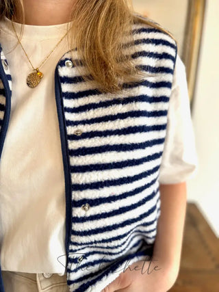 Gilet s/manche rayé Léo • Marine
