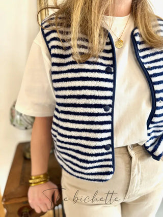 Gilet s/manche rayé Léo • Marine
