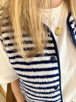 Gilet s/manche rayé Léo • Marine