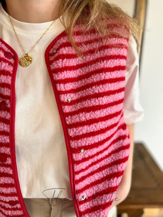 Gilet s/manche rayé Léo • Rouge