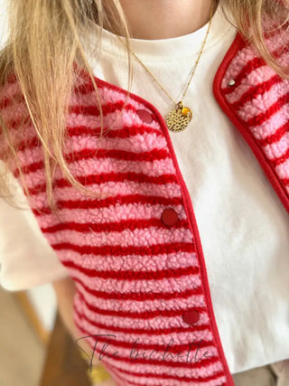 Gilet s/manche rayé Léo • Rouge