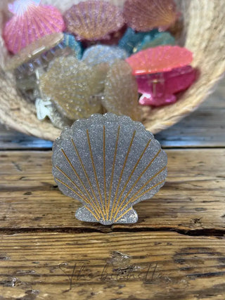 Pince à cheveux • Coquillage pailleté • argenté