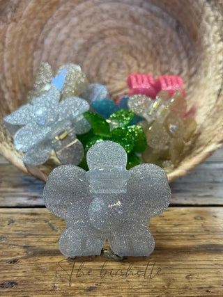 Pince à cheveux • Fleur pailletée • argenté