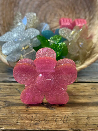 Pince à cheveux • Fleur pailletée • Rose