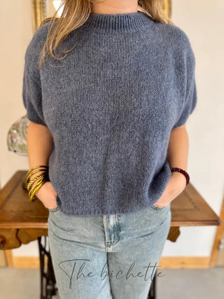 Pull manches courtes Clara • Bleu jean TU