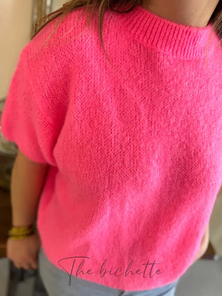 Pull manches courtes Clara • Rose bonbon TU