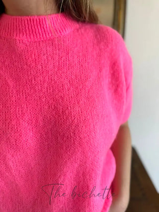 Pull manches courtes Clara • Rose bonbon TU