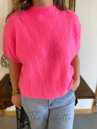 Pull manches courtes Clara • Rose bonbon TU