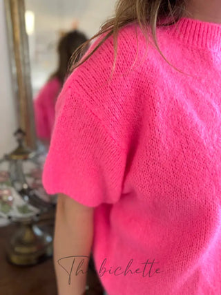 Pull manches courtes Clara • Rose bonbon TU