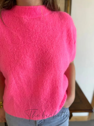 Pull manches courtes Clara • Rose bonbon TU