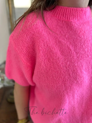 Pull manches courtes Clara • Rose bonbon TU