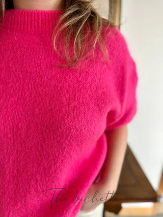 Pull manches courtes Clara • Rose fuschia TU