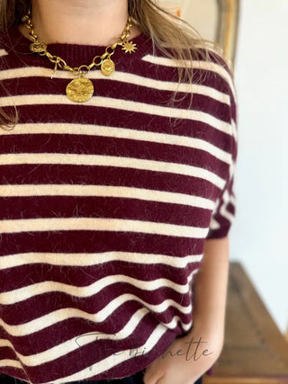 Pull Noélie • Rayures bordeaux TU