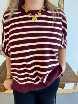 Pull Noélie • Rayures bordeaux TU