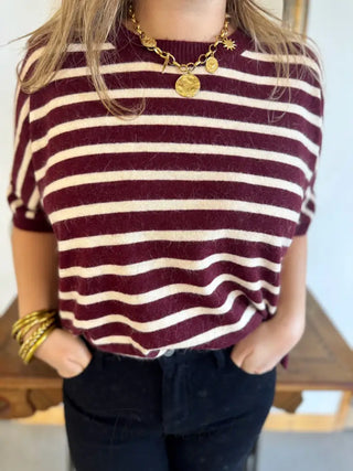 Pull Noélie • Rayures bordeaux TU