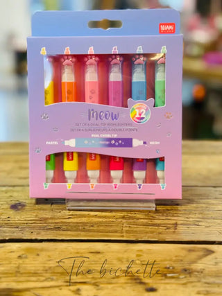 MEOW - 6 SURLIGNEURS À DOUBLE POINTE - KITTY • Legami