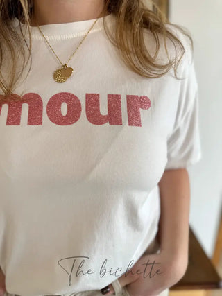 T-shirt Amour • Blanc & Rose