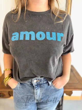 T-shirt Amour ❤️ • Noir & Bleu TU