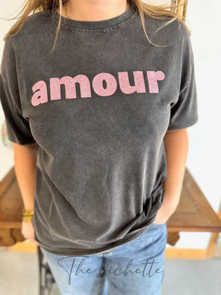 T-shirt Amour ❤️ • Noir & Rose TU
