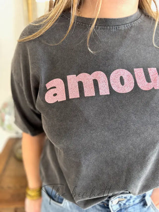 T-shirt Amour ❤️ • Noir & Rose TU