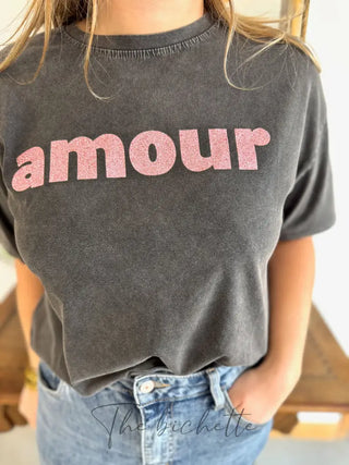 T-shirt Amour ❤️ • Noir & Rose TU